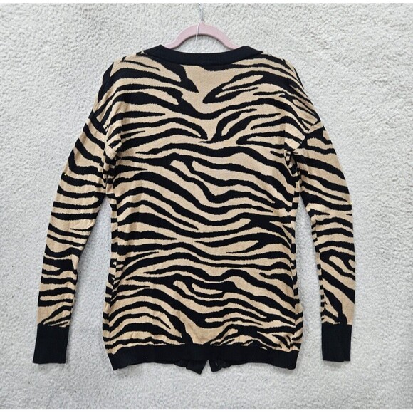 Express Women Sweater Medium Black Animal Print 100% Cotton Long Sleeve Cardigan - Picture 10 of 16